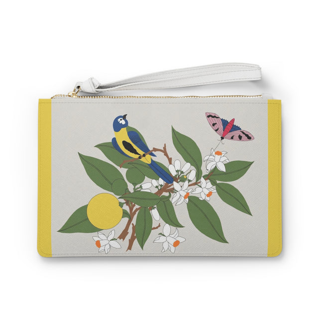 Blue Tit & Butterfly Clutch Bag – Elegant Charm & Springtime Grace