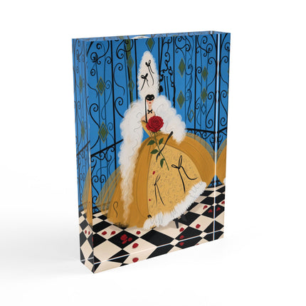 🎭🌹 The Lady Of The Masquerade Rose Acrylic Art Block – Art Deco Fashion Whimsy