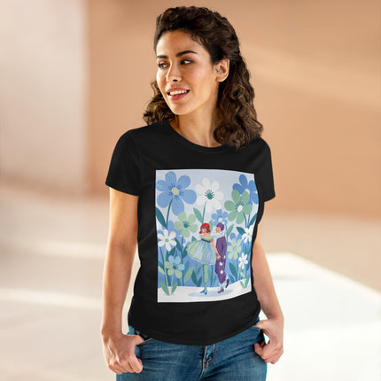 🌸🎭 The Little Dancers In The Flower Garden Cotton Tee – Art Deco Floral Whimsy