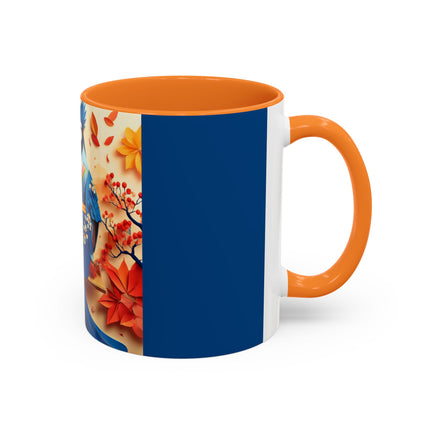 Blue Jay at an Autumn Tea Ceremony Colorful Mugs (11oz, 15oz)