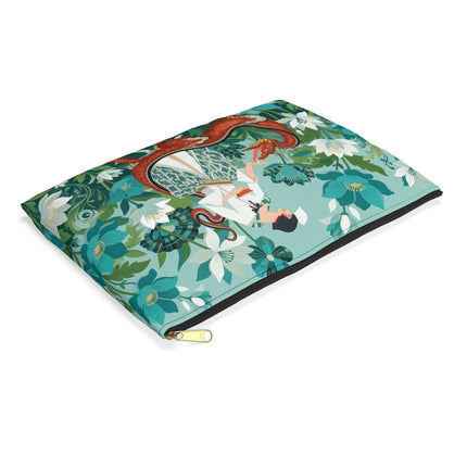 🐉🌿 The Dragon Keeper Accessory Pouch – Art Deco Floral Fantasy