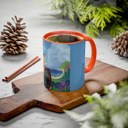The Lady And The Sea Breeze Colorful Mugs – Art Deco Coastal Serenity
