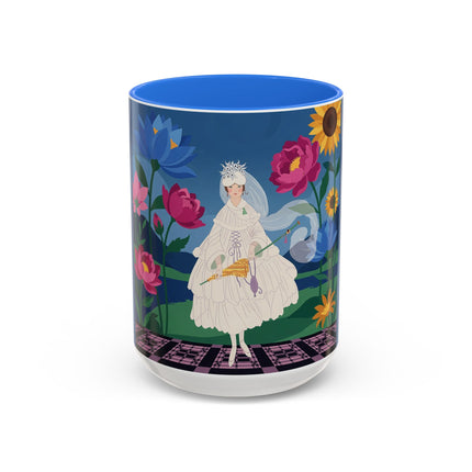 The Lady Of The Golden Parasol Colorful Mugs – Art Deco Botanical Elegance