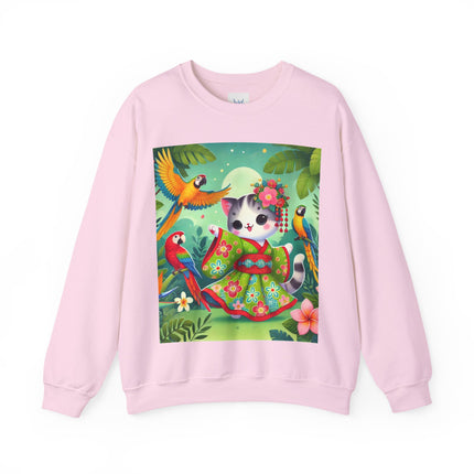 Parrot Dance of the Geisha Kitten Heavy Blend™ Crewneck Sweatshirt