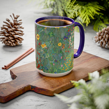 Farm Garden with Sunflowers by Gustav Klimt Colorful Mugs (11oz, 15oz)