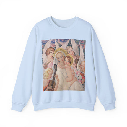 Madonna with Child Surrounded by Musical Angels by Gerda Wegener Heavy Blend™ Crewneck Sweatshirt