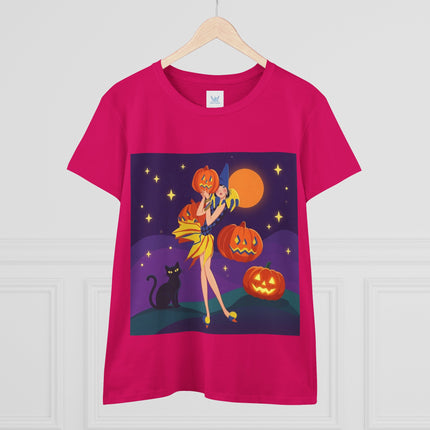 🎃🕯️ Moonlit Pumpkin Masquerade Cotton Tee – Whimsical Halloween Charm