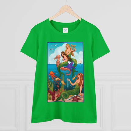 Three Mermaids with Strings of Pearls by Carlo Chiostri Women's Midweight Cotton Tee