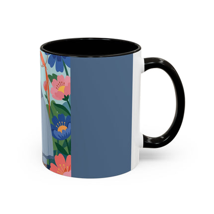 The Lady And The Mysterious Bird Colorful Mugs – Art Deco Botanical Mystery