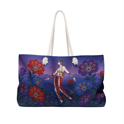🦚🌺 The Enchanted Peacock Blossom Dancer Weekender Bag – Art Deco Floral Fantasy