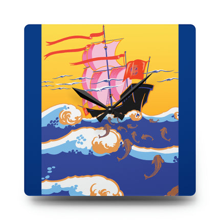 Golden Seas and Whimsical Dreams Acrylic Wall Clock, Round and Square