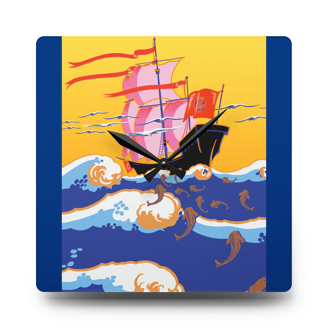 Golden Seas and Whimsical Dreams Acrylic Wall Clock, Round and Square