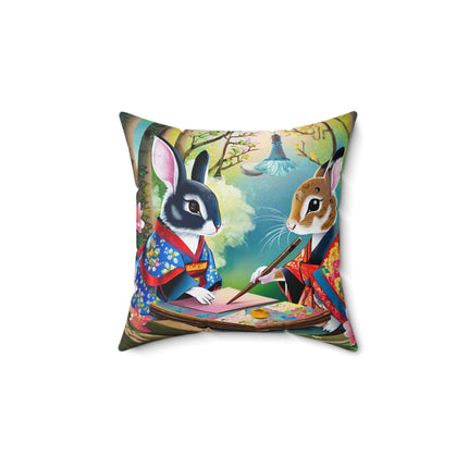 Fairy Animals Writing Wishes Spun Polyester Square Pillow