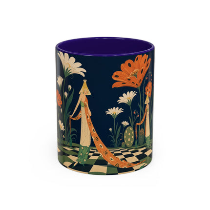 🌼🧡 The Midnight Floral Masquerade Colorful Mug – Art Deco Fashion Fantasy