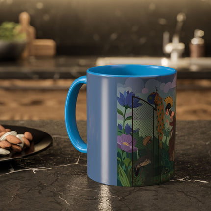 The Lady And The Enchanted Heron Colorful Mugs – Art Deco Botanical Elegance