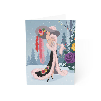 🌹❄️ The Lady Of The Snowy Rose Greeting Card – Art Deco Holiday Elegance