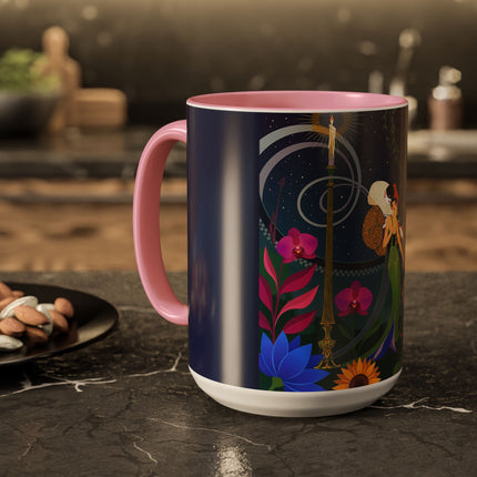 The Lady Of The Starlit Candles Colorful Mugs – Art Deco Theatrical Romance