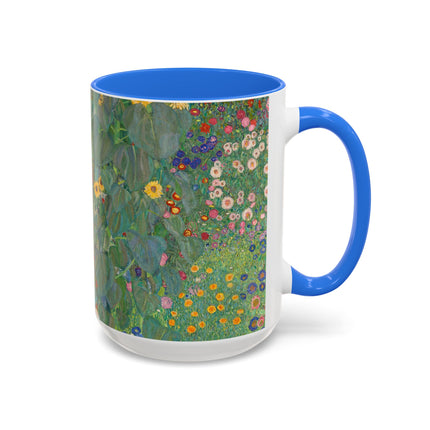 Farm Garden with Sunflowers by Gustav Klimt Colorful Mugs (11oz, 15oz)