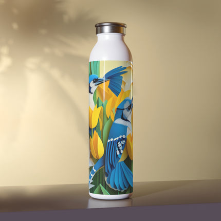 Blue Jays in a Spring Garden Slim Water Bottle