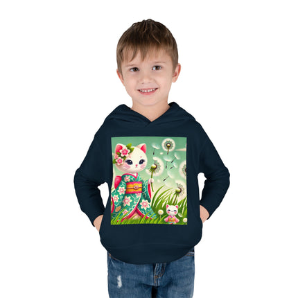 Geisha Kitten and the Dandelion Wish Toddler Pullover Fleece Hoodie