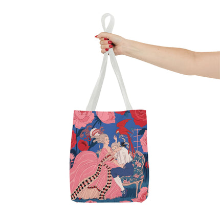 🌹🦜 The Lady Of The Scarlet Parrot Tote Bag – Art Deco Floral Elegance