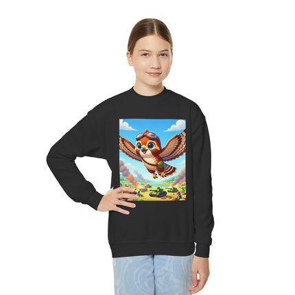 Red-Tailed Hawk in Battle Youth Crewneck Sweatshirt – Flight, Focus & Fearless Energy
