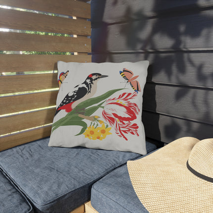 Woodpecker & Tulip Outdoor Pillows – Vibrant Spring & Bold Beauty