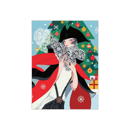 🧣🎄 The Lady Of The Crimson Scarf Ceramic Tile – Art Deco Christmas Elegance