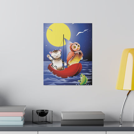 Embarking on a Moonlit Journey – Whimsical Owl and Pussy Cat Sailing Adventure