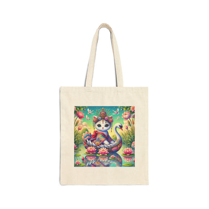 Geisha Kitten’s River Voyage Cotton Canvas Tote Bag