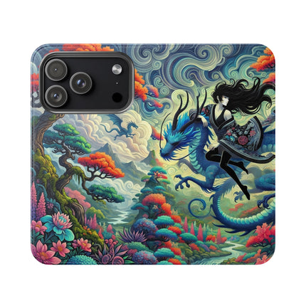 Mystic Guardian of the Sky Flip Case – Warrior Fairy & Turquoise Dragon