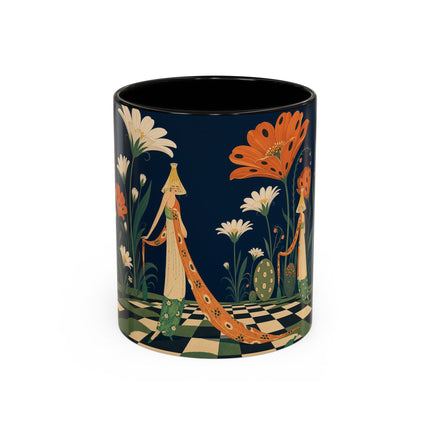 🌼🧡 The Midnight Floral Masquerade Colorful Mug – Art Deco Fashion Fantasy