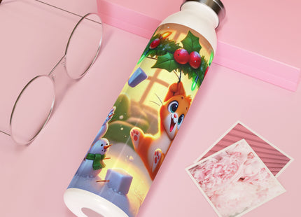 Naughty or Nice Kitten Christmas Slim Water Bottle