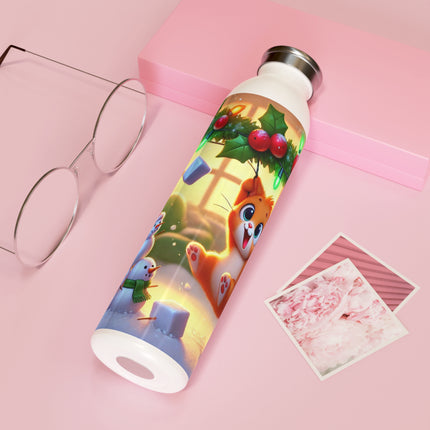 Naughty or Nice Kitten Christmas Slim Water Bottle