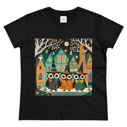 Night of the Trick-or-Treating Owlets Women's Midweight Cotton Tee