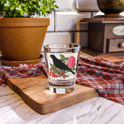 Blackbird & Rose Shot Glass – Timeless Elegance & Nature's Harmony