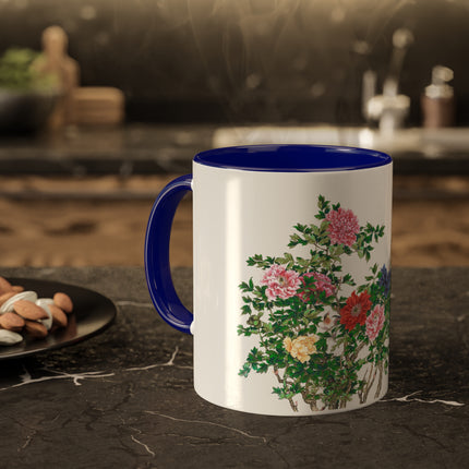 Peonies and Birds by Okamoto Shuki Colorful Mugs, 11oz