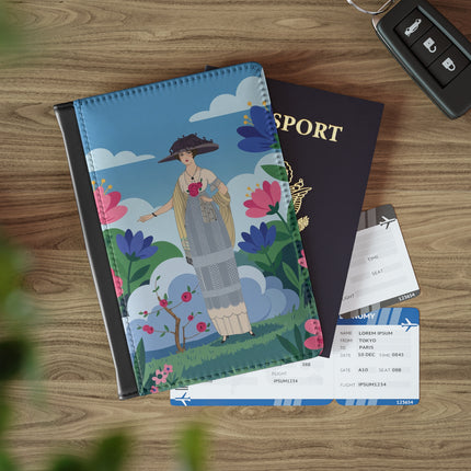 🌸🎩 The Lady Of The Grand Flower Garden Passport Cover – Art Deco Fashion Illustration
