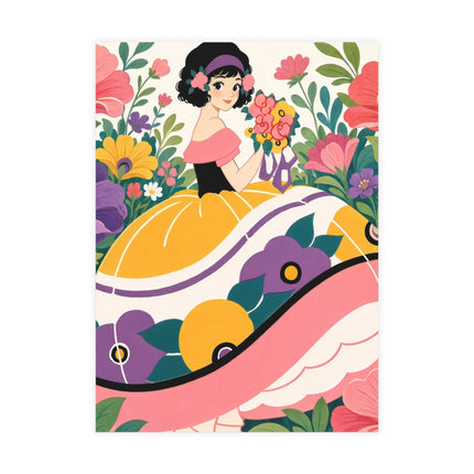 🌸💜 The Girl With The Flower Bouquet Postcards With Envelopes – Art Deco Floral Whimsy