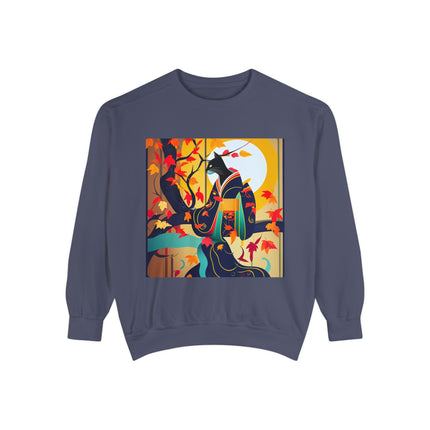 Black Cat in Kimono Unisex Garment-Dyed Sweatshirt