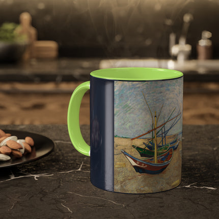 Fishing Boats on the Beach at Saintes-Maries by Vincent Van Gogh Colorful Mugs, 11oz