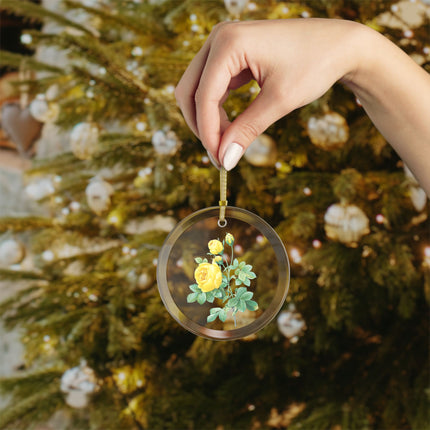 Yellow Rose botanical illustration by Pierre-Joseph Redouté Glass Ornament
