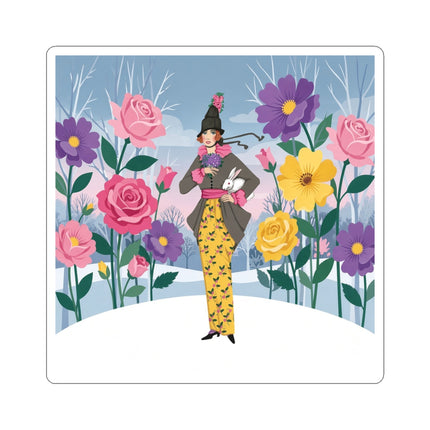 🐇🌸 The Lady With The White Rabbit Kiss-Cut Stickers – Art Deco Floral Whimsy