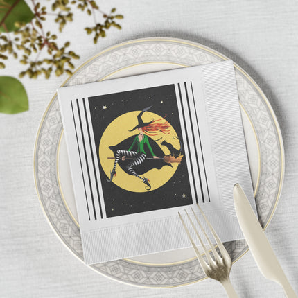 A Witch’s Moonlit Flight White Coined Napkins
