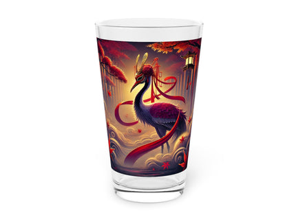 Regal Crimson Crane in the Autumn Mist Glass, 16oz