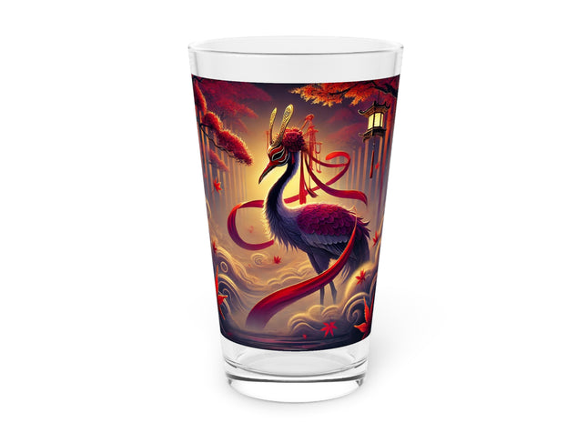 Regal Crimson Crane in the Autumn Mist Glass, 16oz