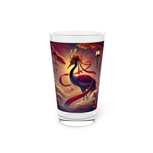 Regal Crimson Crane in the Autumn Mist Glass, 16oz