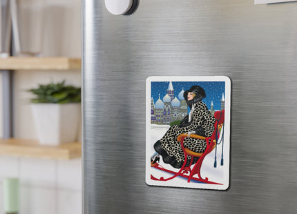 Elegant Winter Woman in Sleigh Die-Cut Magnets (5 Sizes)