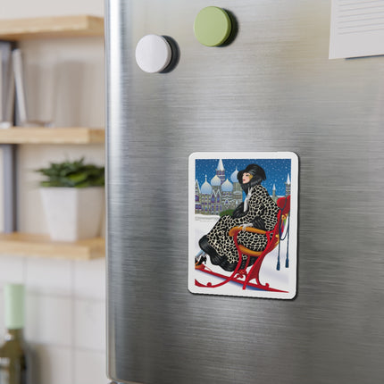 Elegant Winter Woman in Sleigh Die-Cut Magnets (5 Sizes)