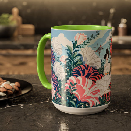 🌸🦋 The Enchanted Pink Blossom Retreat Colorful Mug – Art Deco Floral Whimsy